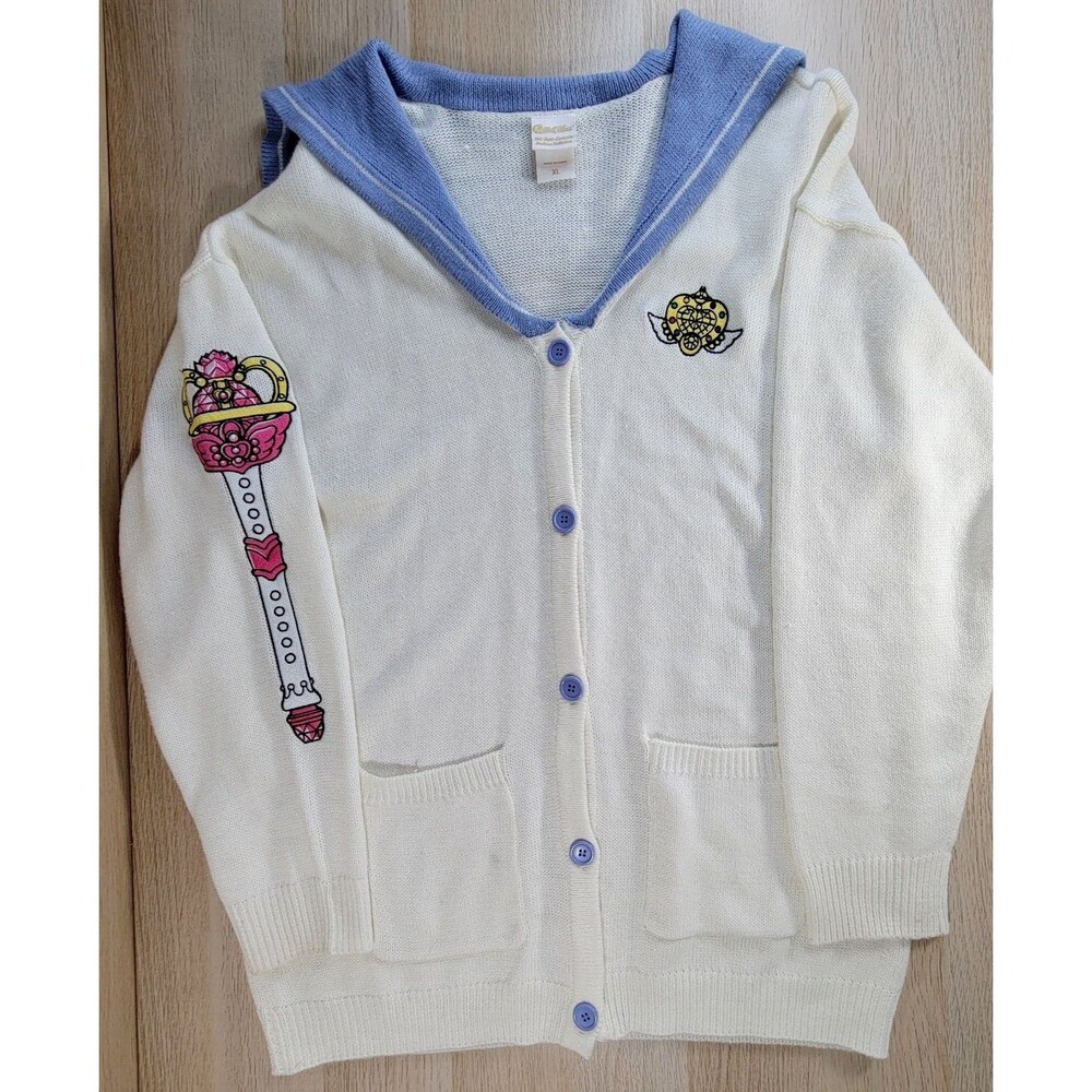 Sailor Moon Hot Topic Cardigan XL School Uniform Moon Sceptor Brooch Sweater